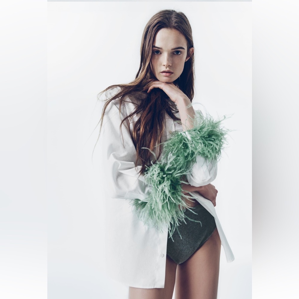 ZARA LIMITED EDITION FEATHER POPLIN SHIRT BLOGGER’S FAVORITE